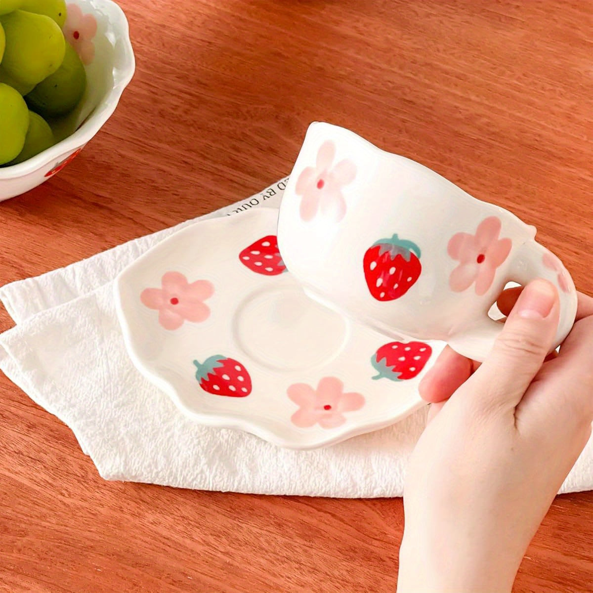 Ceramic Coffee Mug with Saucer - Elegant Floral design, Dishwasher & Microwave Safe Cup for Home, Office, or Gift - Perfect for Women, Tea, Cocoa, Latte - Durable Ceramic Cup with Matching Saucer, Home Drinkware, Stylish Drinkware, Highquality Finish,
