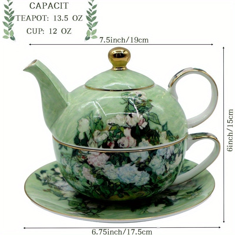 Porcelain 13oz Tea for One Teapot and Cup Set Vintage Floral Ceramic Tea Set European Style Tea pot and Saucer Set White Roses, Tea Pot And Cup Set, Tea Set with Pot And Cups, Tea Cup Set with Pot, Chinese Tea Set, Tea Cups Set, Home Tea Ceremony,
