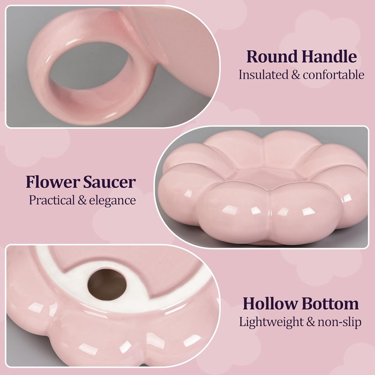 Women'S Coffee Mug Set with Saucer & Spoon - Microwave & Dishwasher Safe Cup, Elegant Floral-like design, Pastel Peach Pink - Ideal Gift for Mom, Wife, Girlfriend - Latte, Tea, Cocoa Cup - Kitchen & Dining Essentials, Home Drinkware, Stylish Drinkware,
