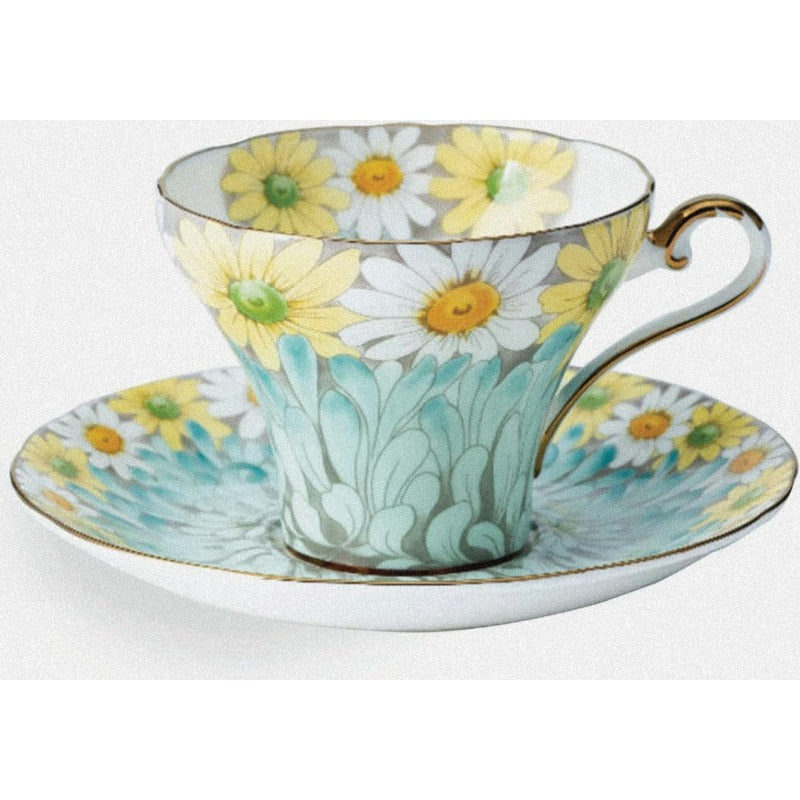 Daisy Corset Fine Bone China English Tea Cup and Saucer Set 5.1 oz Blue