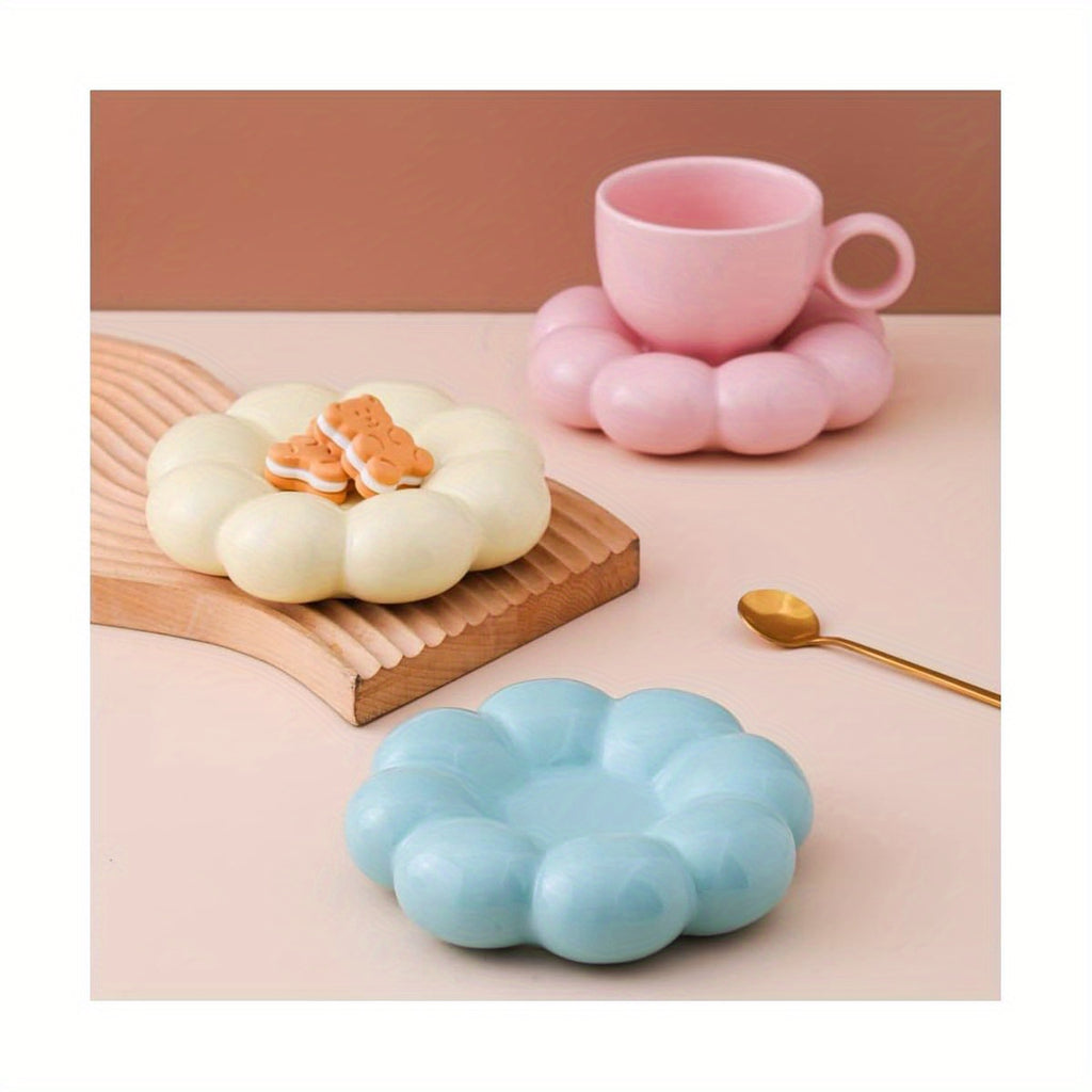 Women'S Coffee Mug Set with Saucer & Spoon - Microwave & Dishwasher Safe Cup, Elegant Floral-like design, Pastel Peach Pink - Ideal Gift for Mom, Wife, Girlfriend - Latte, Tea, Cocoa Cup - Kitchen & Dining Essentials, Home Drinkware, Stylish Drinkware,