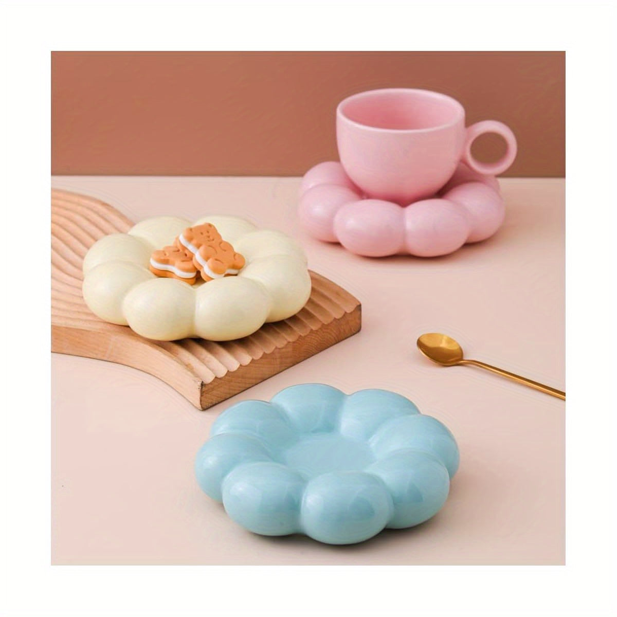 Women'S Coffee Mug Set with Saucer & Spoon - Microwave & Dishwasher Safe Cup, Elegant Floral-like design, Pastel Peach Pink - Ideal Gift for Mom, Wife, Girlfriend - Latte, Tea, Cocoa Cup - Kitchen & Dining Essentials, Home Drinkware, Stylish Drinkware,