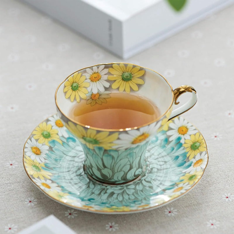 Daisy Corset Fine Bone China English Tea Cup and Saucer Set 5.1 oz Blue