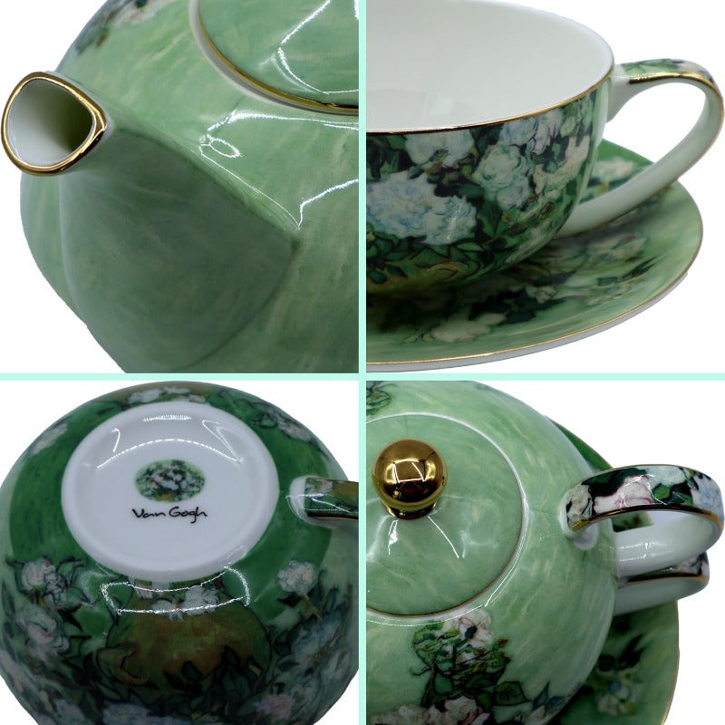 Porcelain 13oz Tea for One Teapot and Cup Set Vintage Floral Ceramic Tea Set European Style Tea pot and Saucer Set White Roses, Tea Pot And Cup Set, Tea Set with Pot And Cups, Tea Cup Set with Pot, Chinese Tea Set, Tea Cups Set, Home Tea Ceremony,