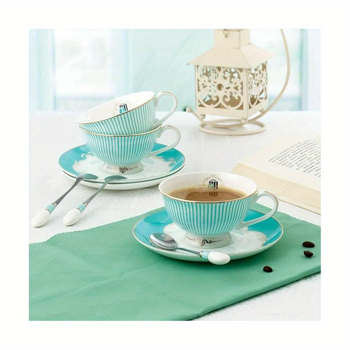 Elegant Blue & White Porcelain Tea Cup and Saucer Set - Bone China, Ideal for Breakfast or Afternoon Tea, with Floral Design, Perfect for Coffee or Tea Lovers, Tea Cup Set|Floral Pattern Cup|Porcelain Materia
