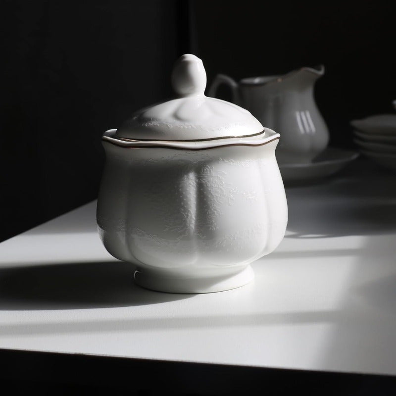 15pcs Porcelain Tea sets for Adults Emed Pattern with Golden Trim A set Included 1 Teapot 1 Sugar Bowl 1 Cream Pitcher 6 Cups and 6 Saucers, Tea Pot And Cup Set, Chinese Tea Ware, Tea Cup Set with Tray, Tea Cups Set, Tea Set with Pot, Home Tea Party,