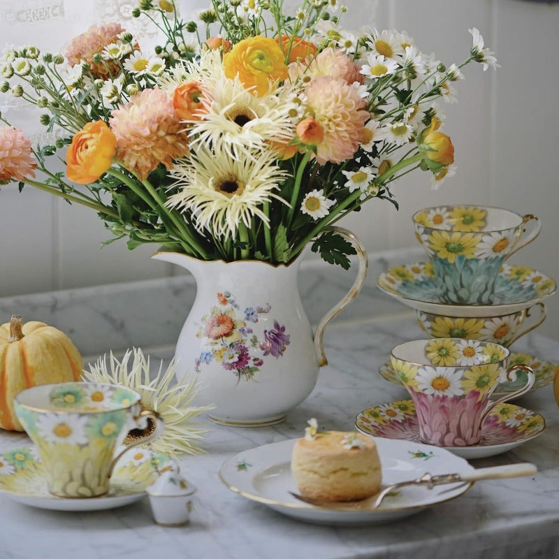 Daisy Corset Fine Bone China English Tea Cup and Saucer Set 5.1 oz Blue