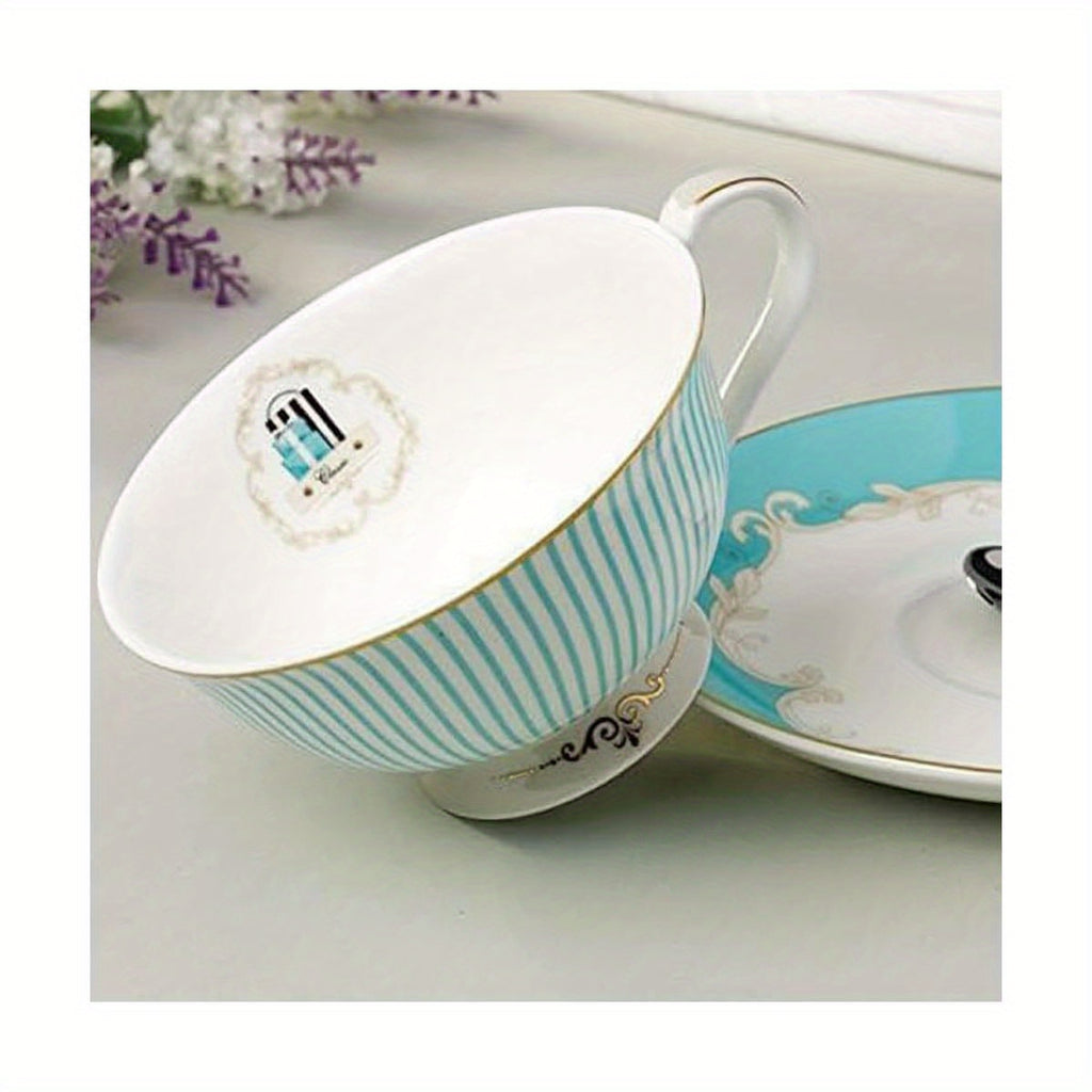 Elegant Blue & White Porcelain Tea Cup and Saucer Set - Bone China, Ideal for Breakfast or Afternoon Tea, with Floral Design, Perfect for Coffee or Tea Lovers, Tea Cup Set|Floral Pattern Cup|Porcelain Materia