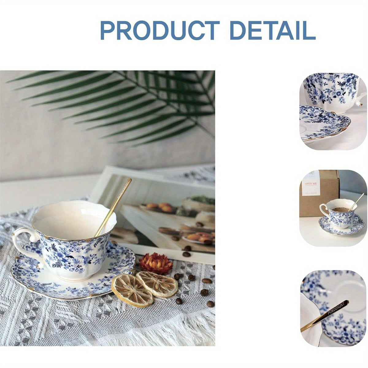 Vintage Floral Porcelain Tea Cup and Saucer Set with Golden Trim, Spoon, Espresso, Coffee, Gift Boxes (1, China Flower)