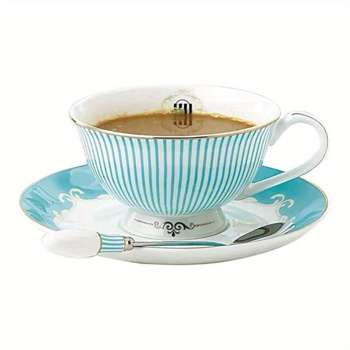 Elegant Blue & White Porcelain Tea Cup and Saucer Set - Bone China, Ideal for Breakfast or Afternoon Tea, with Floral Design, Perfect for Coffee or Tea Lovers, Tea Cup Set|Floral Pattern Cup|Porcelain Materia