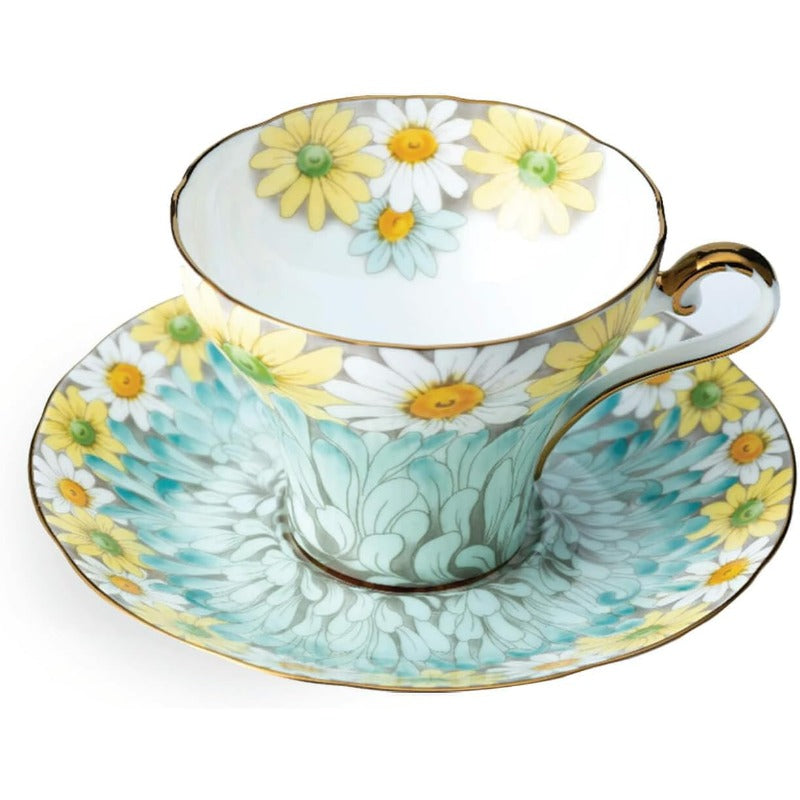 Daisy Corset Fine Bone China English Tea Cup and Saucer Set 5.1 oz Blue