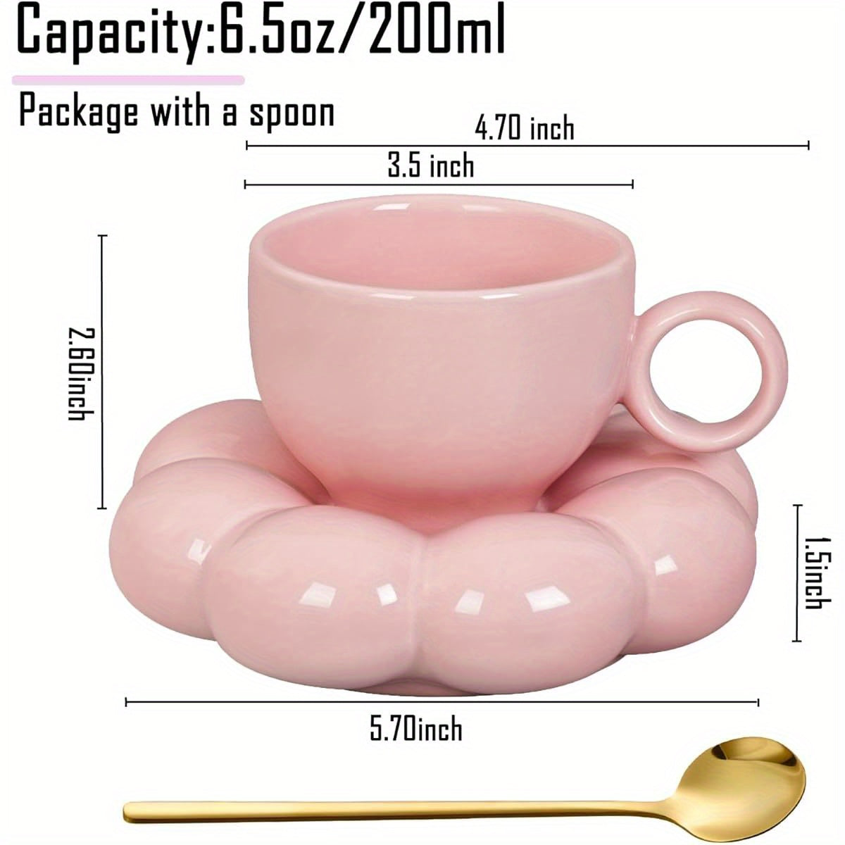 Women'S Coffee Mug Set with Saucer & Spoon - Microwave & Dishwasher Safe Cup, Elegant Floral-like design, Pastel Peach Pink - Ideal Gift for Mom, Wife, Girlfriend - Latte, Tea, Cocoa Cup - Kitchen & Dining Essentials, Home Drinkware, Stylish Drinkware,